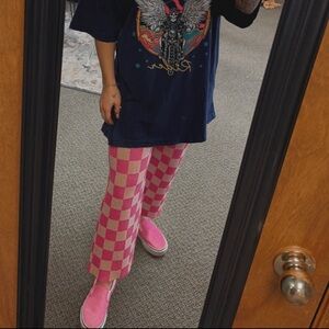 SOLD OUT Cropped knit Pink Checkered Pants
